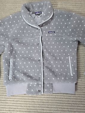 Patagonia Snap Front Retro-X Jacket Womens M Gray Polka Dot Pile Fleece